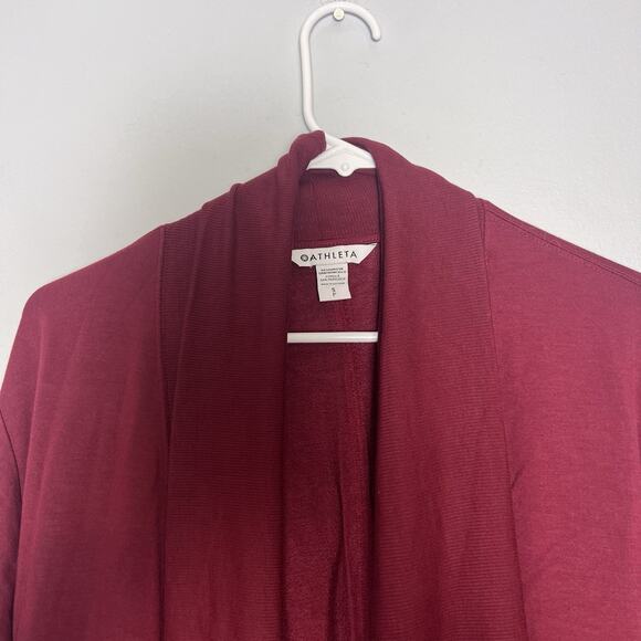Athleta Women's Open Front Cardigan Pocket Long Sz S Burgundy Layering Comfy - Picture 2 of 13